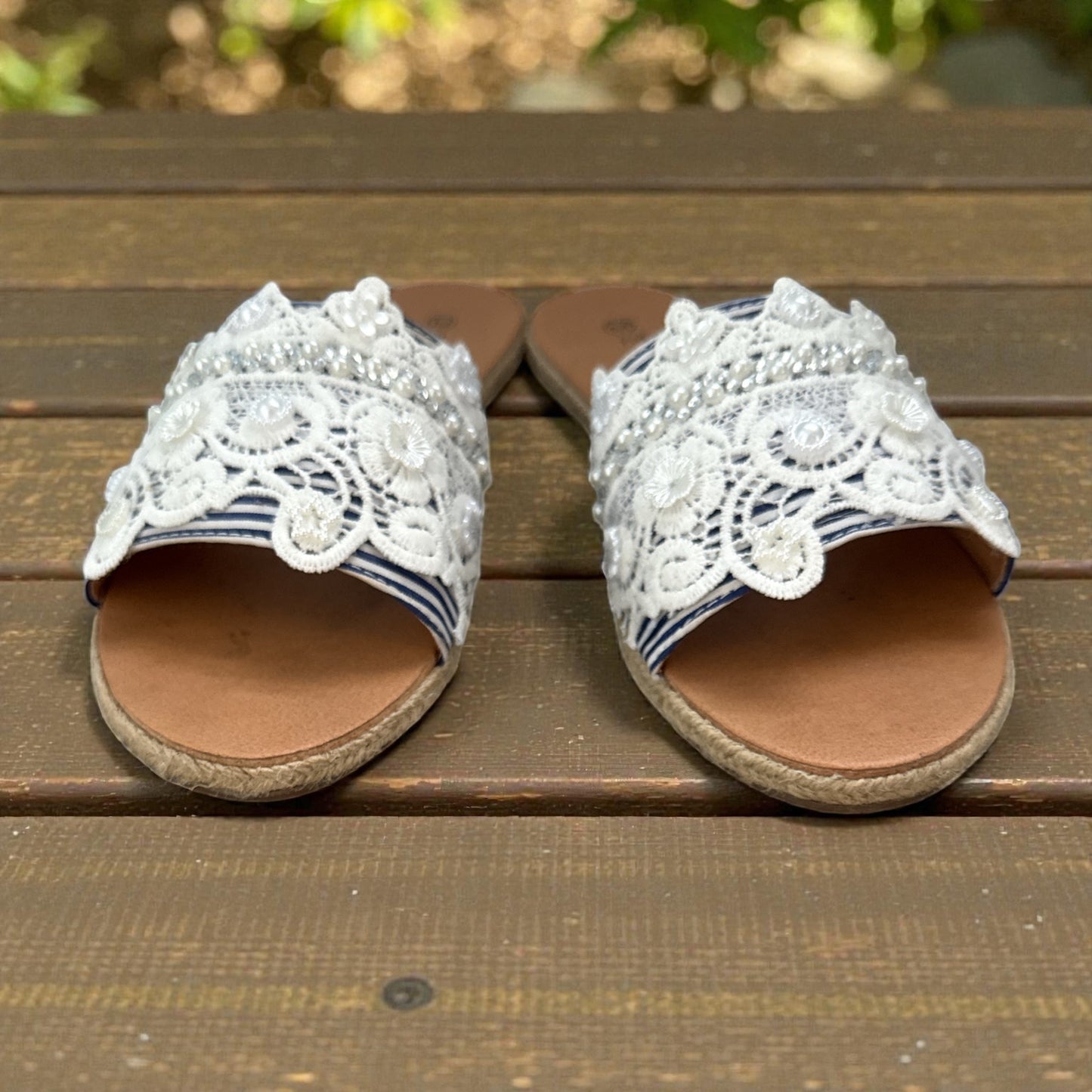 NWOT Women’s Lace Embellished Flat Slide Sandals
