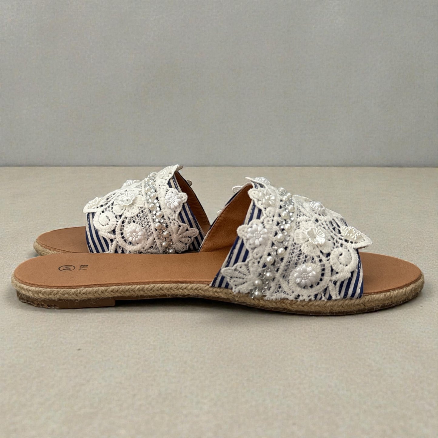 NWOT Women’s Lace Embellished Flat Slide Sandals
