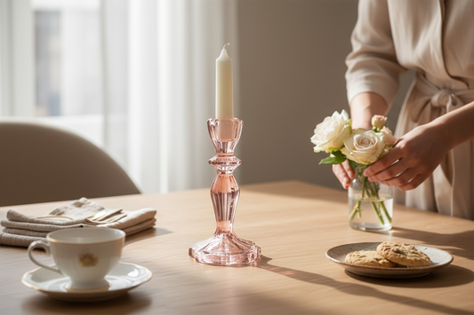 Vintage-Style Pink Glass Candle Holder
