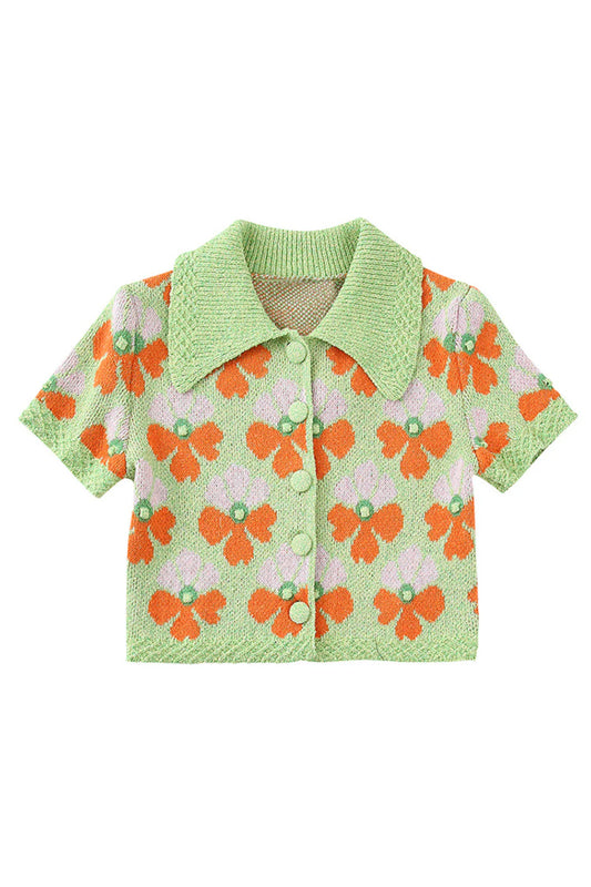 NWT Floral Jacquard Short Sleeve Polo Cardigan by INDUSTRY REPUBLIC CLOTHING