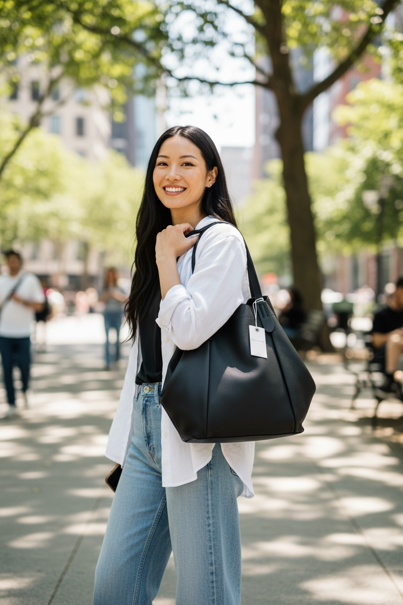 NWT lucky brand Black Leather Tote Bag